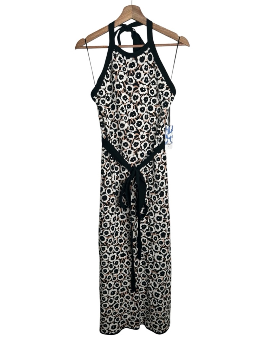 Diane von Furstenberg Target Halter Tie Neck Poppy Sweaterknit Midi Dress Large - Picture 2 of 7